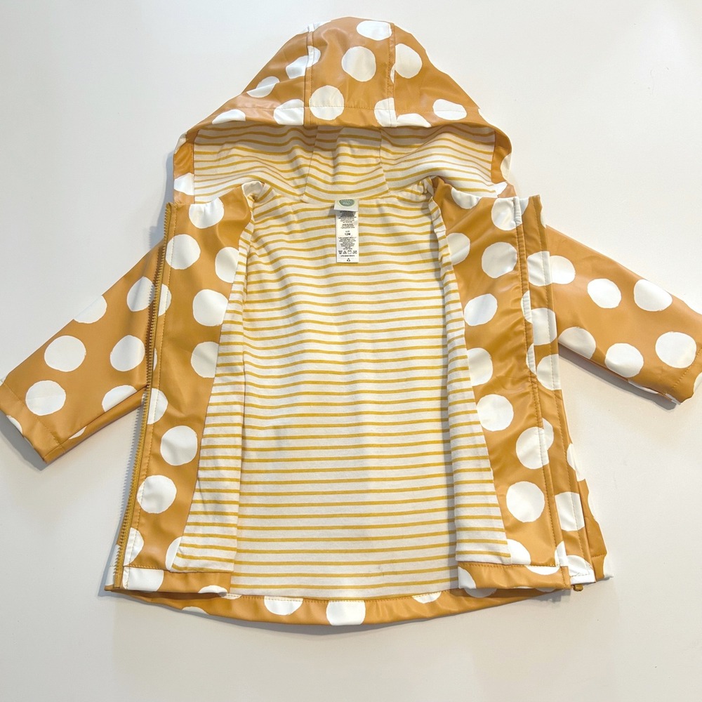 Little‎ Me Kids Girls Yellow White Polka Dot Raincoat Hooded Bow Size 12M - Picture 5 of 6
